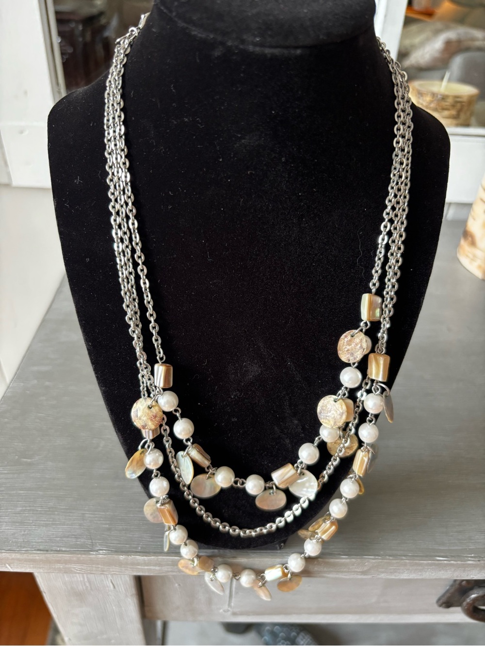 Premier Design Stamped Multi-Strand Silver and Pearl Accent Women's Necklace